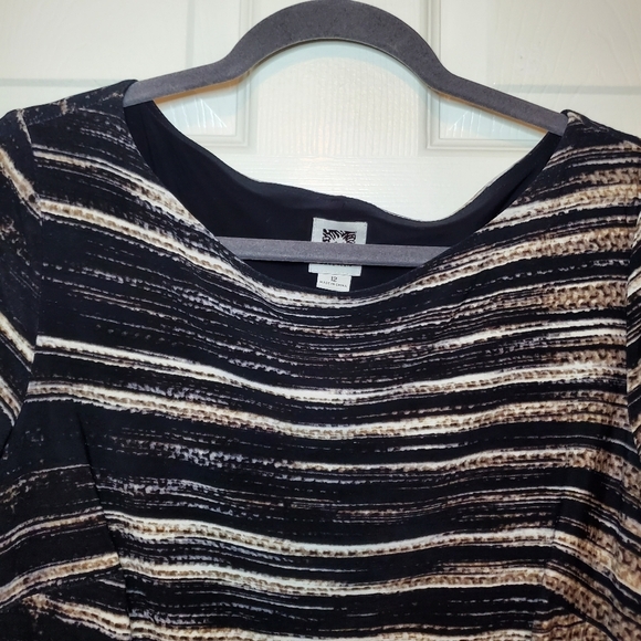 Anne Klein Black Tan White Striped Bodycon Dress Women’s Size 12. - Picture 3 of 11